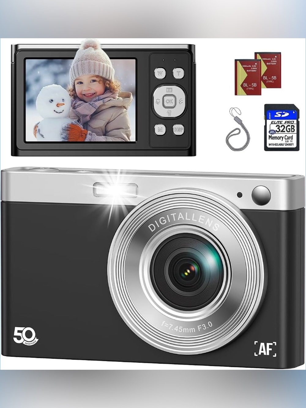 Digital Camera for Vlogging, FHD 1080P 50MP Point and Shoot